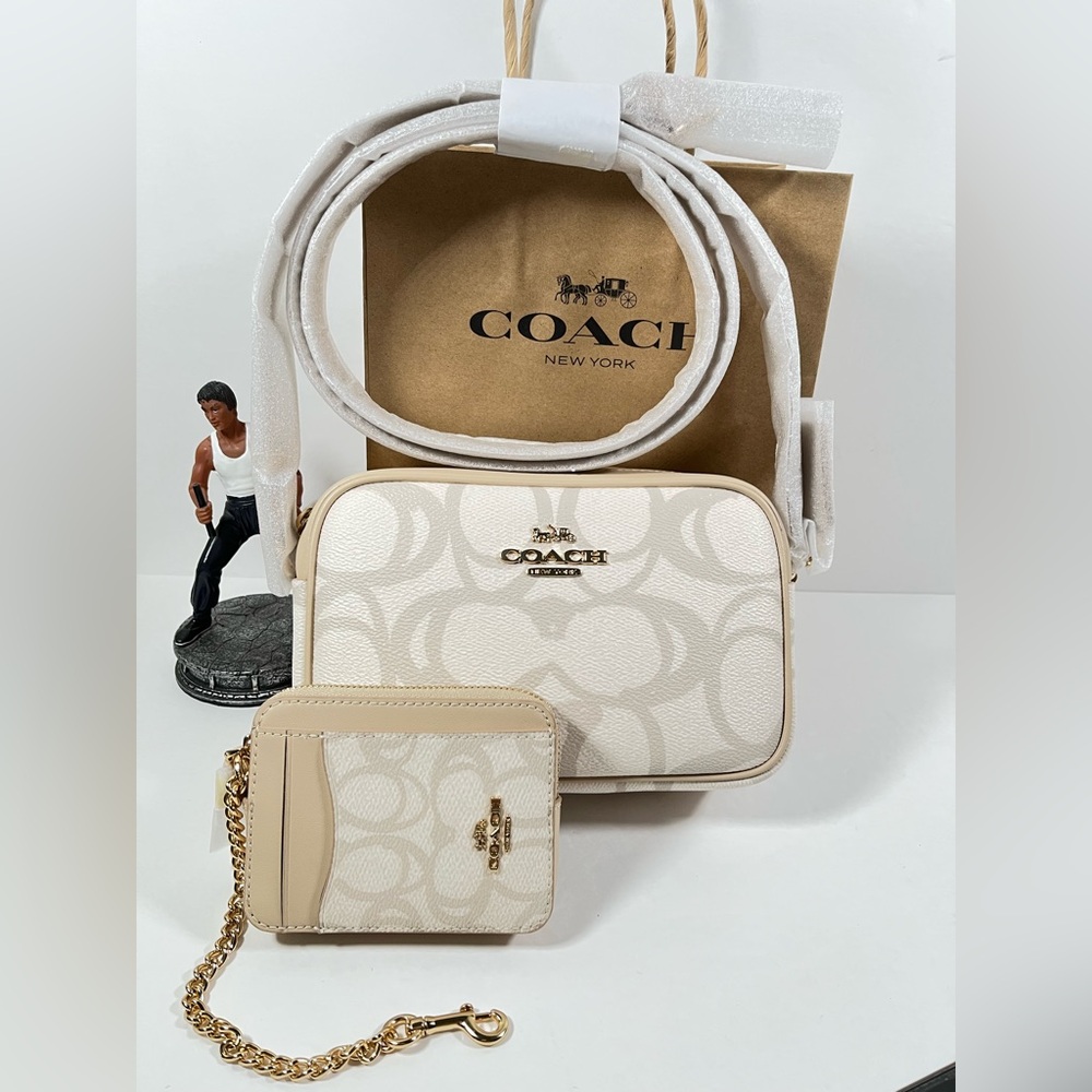 NWT！2PCS COACH Mini Jamie Camera Bag In Sketch Signature And Card Wallet